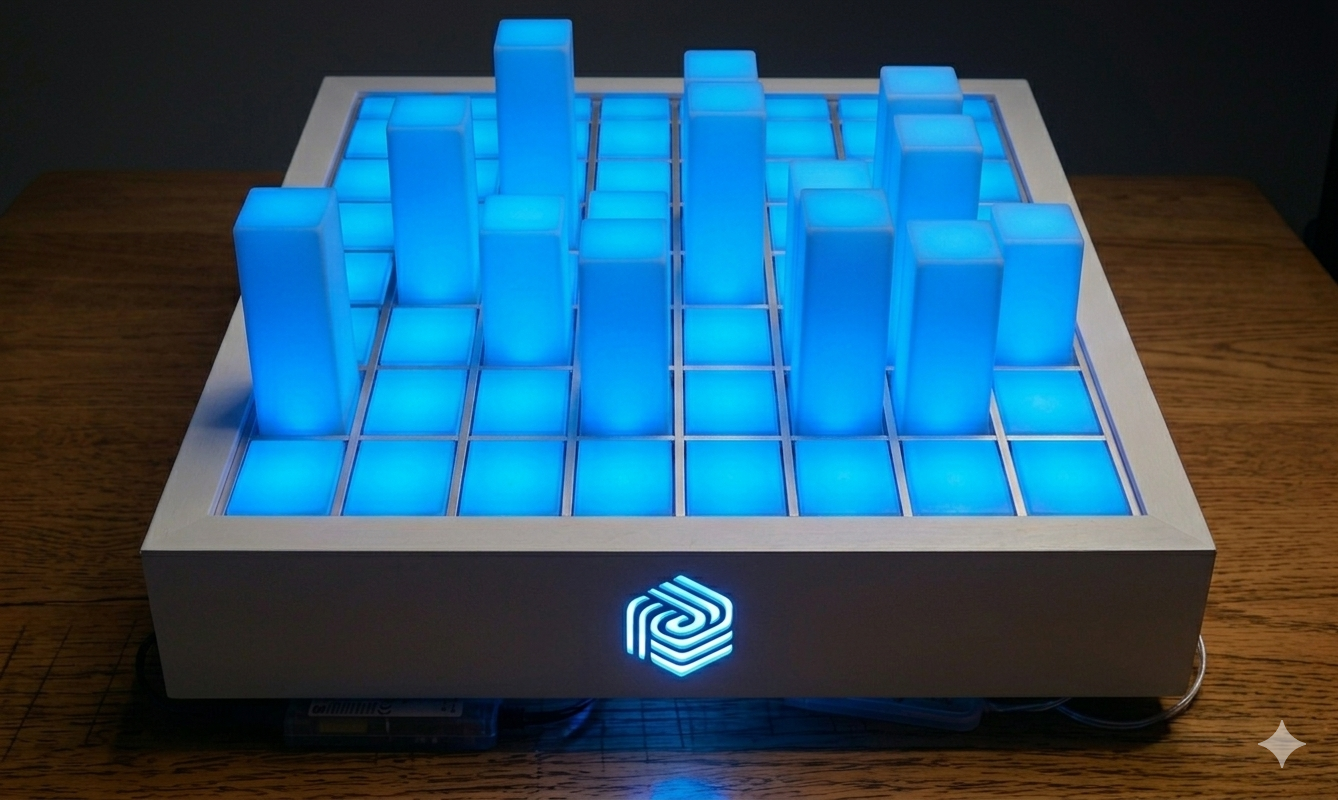 Nanoshape 1 blue illuminated pin board prototype